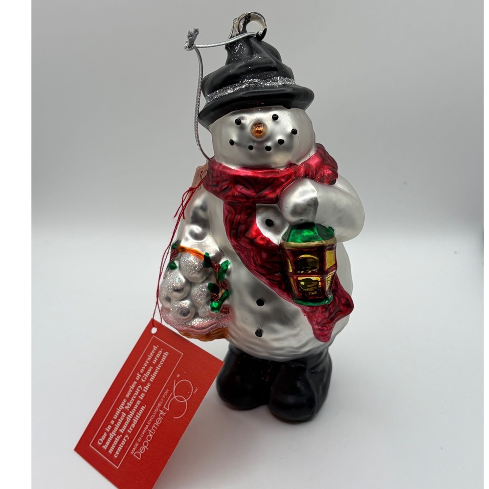 Department 56 Mercury Glass Snowman with Lantern Ornament Handpainted 7 Inch
